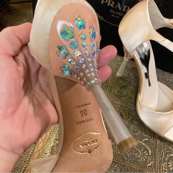 NWT Prada satin heels Calzature Donna Jeweled blush cream size 6 - Picture 8 of 10